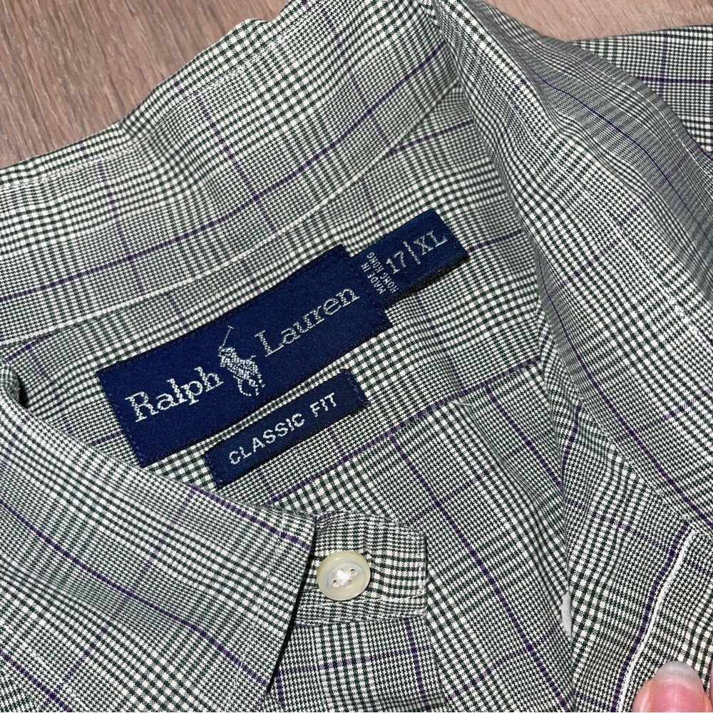 Polo Ralph Lauren, Men’s Button Down Dress Shirt, XL, Plaid, Sage/Navy, Classic - Picture 3 of 3